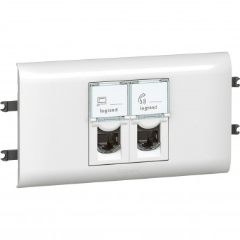Розетка LEGRAND 2 x RJ 45 Программа Mosaic с рамкой и суппортом для DLP с крышкой 65 мм категория 6 UTP белый