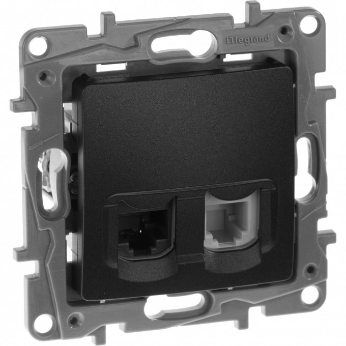 Двойная розетка LEGRAND Etika RJ11 + RJ45 категория 5 UTP антрацит 672652 Двойная розетка LEGRAND Etika RJ11 + RJ45 категория 5 UTP антрацит 672652