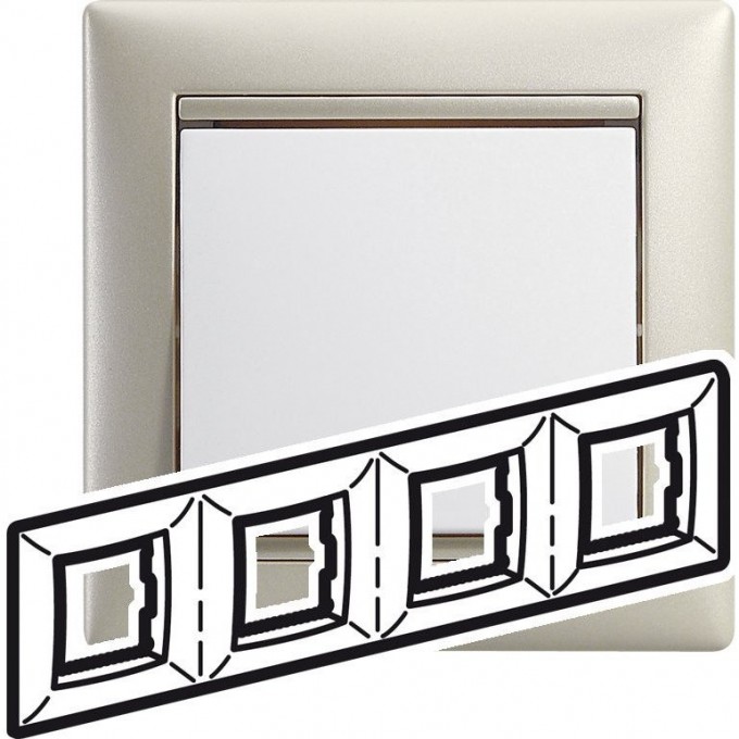 Рамка LEGRAND Valena 4 поста вертикальный и горизонтальный жемчужный 770474 Рамка LEGRAND Valena 4 поста вертикальный и горизонтальный жемчужный 770474