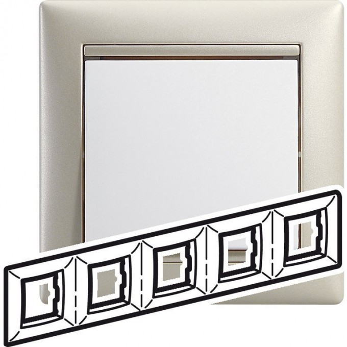Рамка LEGRAND Valena 5 постов вертикальный и горизонтальный жемчужный 770475 Рамка LEGRAND Valena 5 постов вертикальный и горизонтальный жемчужный 770475