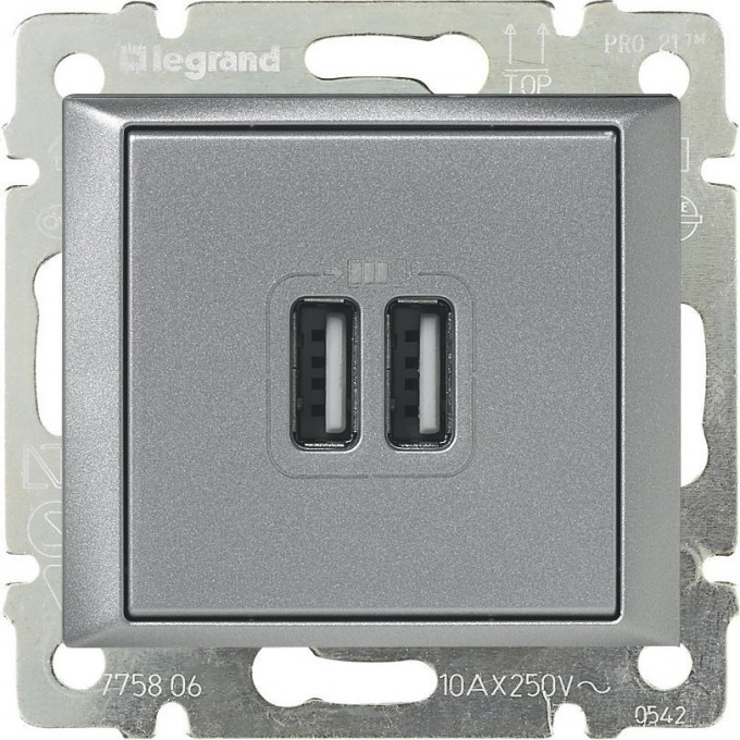 Зарядное устройство LEGRAND Valena с 2-мя коннекторами USB 1500 мА алюминий 770270 Зарядное устройство LEGRAND Valena с 2-мя коннекторами USB 1500 мА алюминий 770270