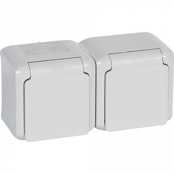 Розетки LEGRAND 2 х 2К+З с защитными шторками 16 A 250 В Quteo IP 44 серый 782353 Розетки LEGRAND 2 х 2К+З с защитными шторками 16 A 250 В Quteo IP 44 серый 782353