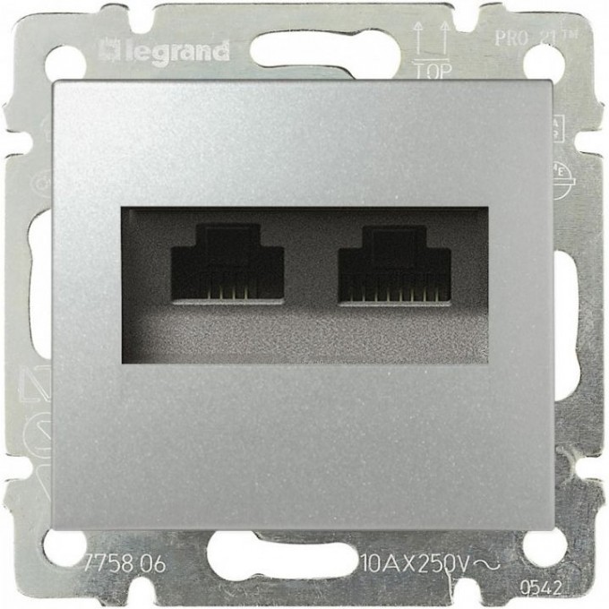 Информационная розетка LEGRAND Valena RJ45 категория 5e UTP 2 выхода с захватами алюминий 770231 Информационная розетка LEGRAND Valena RJ45 категория 5e UTP 2 выхода с захватами алюминий 770231